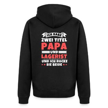 Ich habe 2 Titel Papa und Lagerist - Unisex Premium Bio Zip Hoodie - Schwarz - Hinten - Nico (187cm)