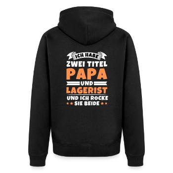 Ich habe 2 Titel Papa und Lagerist - Unisex Premium Bio Zip Hoodie - Schwarz - Hinten - Nico (187cm)