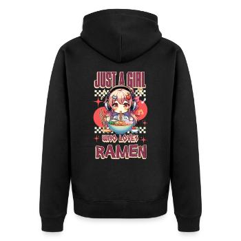 Just A Girl Who Loves Ramen - Unisex Premium Bio Zip Hoodie - Schwarz - Hinten - Nico (187cm)
