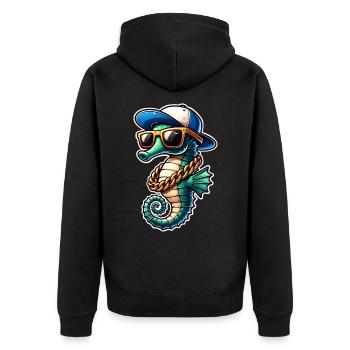 Seepferd Seepferdchen - Unisex Premium Bio Zip Hoodie - Schwarz - Hinten - Nico (187cm)