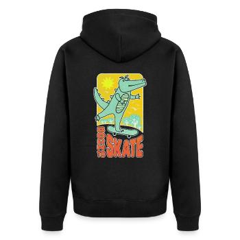Freundliches Comic Krokodil beim Skateboarden. - Unisex Premium Bio Zip Hoodie - Schwarz - Hinten - Nico (187cm)