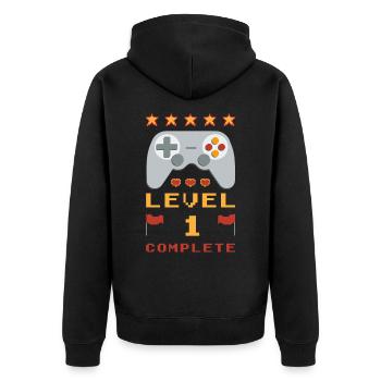 1. Geburtstag Level 1 Complete - Unisex Premium Bio Zip Hoodie - Schwarz - Hinten - Nico (187cm)