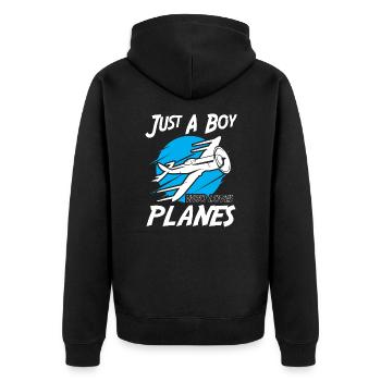 Just A Boy Who Loves Planes - Unisex Premium Bio Zip Hoodie - Schwarz - Hinten - Nico (187cm)