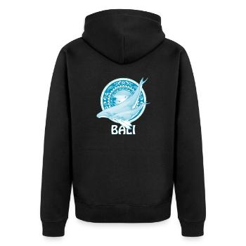 Buckelwale Bali Indonesien - Unisex Premium Bio Zip Hoodie - Schwarz - Hinten - Nico (187cm)