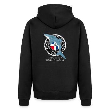 Walhai Dominikanische Republik - Unisex Premium Bio Zip Hoodie - Schwarz - Hinten - Nico (187cm)
