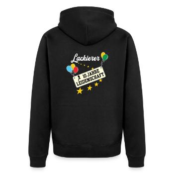 Lackierer Jubiläum 10 Jahre Lackiererei 10th Jubi - Unisex Premium Bio Zip Hoodie - Schwarz - Hinten - Nico (187cm)