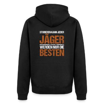 Anyone can study - Jäger Edition - Unisex Premium Organic Zip Hoodie - black - Back - Nico (187cm)