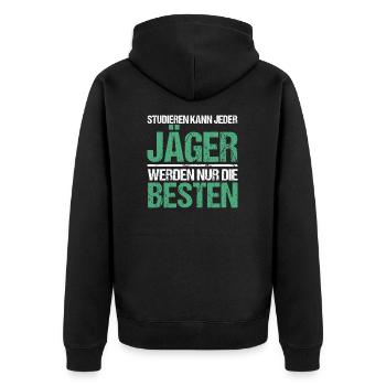 Anyone can study - Jäger Edition - Unisex Premium Organic Zip Hoodie - black - Back - Nico (187cm)