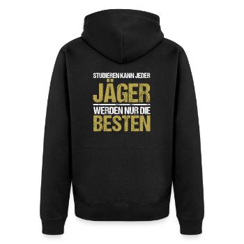 Anyone can study - Jäger Edition - Unisex Premium Organic Zip Hoodie - black - Back - Nico (187cm)