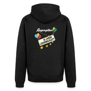 Augenoptiker 10 jähriges Jubiläum Optiker 10 Jahre - Unisex Premium Bio Zip Hoodie - Schwarz - Hinten - Nico (187cm)