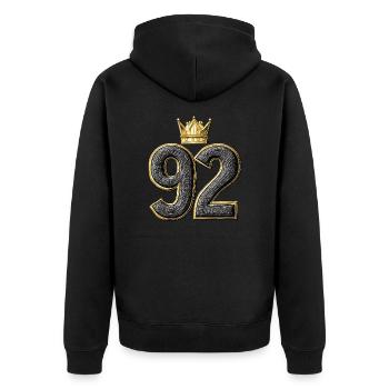 92 Number Krone - Unisex Premium Organic Zip Hoodie - black - Back - Nico (187cm)