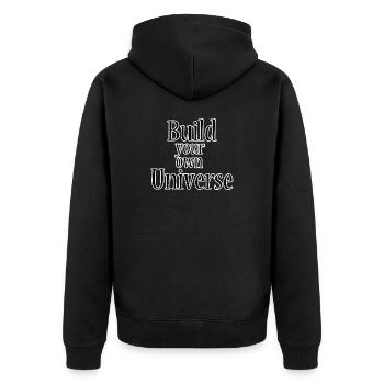 Build your own universe - Unisex Premium Bio Zip Hoodie - Schwarz - Hinten - Nico (187cm)