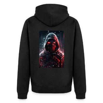 Neon Cyber Ninja Japan Ink Art Style#5 - Unisex Premium Bio Zip Hoodie - Schwarz - Hinten - Nico (187cm)