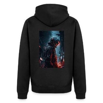 Neon Cyber Future Warrior #4 - Unisex Premium Bio Zip Hoodie - Schwarz - Hinten - Nico (187cm)