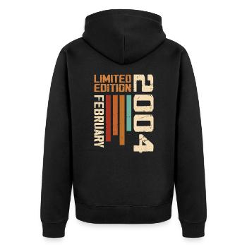 Born in February 2004 Retro 2004 Anniversary - Unisex Premium Organic Zip Hoodie - black - Back - Nico (187cm)