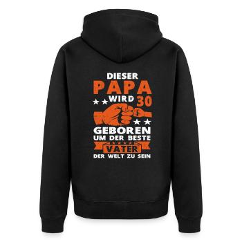 Papa 30 Geburtstag Vater 30 Jahre Spruch - Unisex Premium Bio Zip Hoodie - Schwarz - Hinten - Nico (187cm)