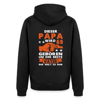 Papa 69 Geburtstag Vater 69 Jahre Spruch - Unisex Premium Bio Zip Hoodie - Schwarz - Hinten - Nico (187cm)