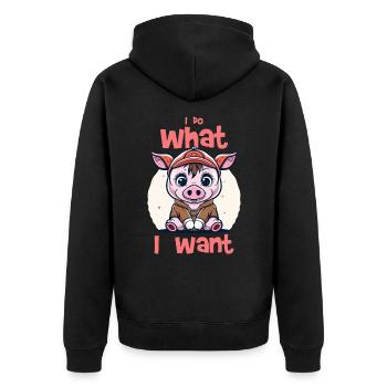 I do what I want - pig - Unisex Premium Organic Zip Hoodie - black - Back - Nico (187cm)
