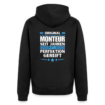Mechanic matured to perfection - Unisex Premium Organic Zip Hoodie - black - Back - Nico (187cm)