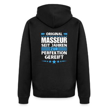 Masseur matured to perfection - Unisex Premium Organic Zip Hoodie - black - Back - Nico (187cm)
