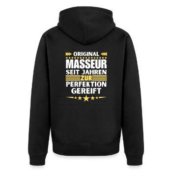 Masseur matured to perfection - Unisex Premium Organic Zip Hoodie - black - Back - Nico (187cm)