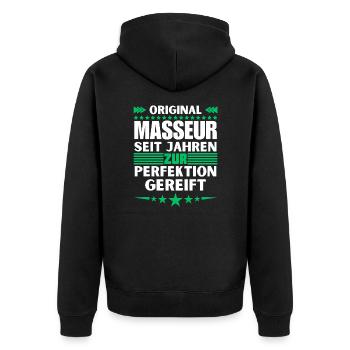 Masseur matured to perfection - Unisex Premium Organic Zip Hoodie - black - Back - Nico (187cm)