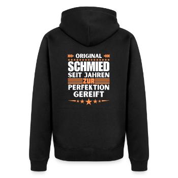 Blacksmith matured to perfection - Unisex Premium Organic Zip Hoodie - black - Back - Nico (187cm)