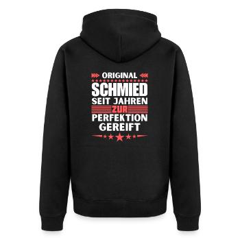 Blacksmith matured to perfection - Unisex Premium Organic Zip Hoodie - black - Back - Nico (187cm)
