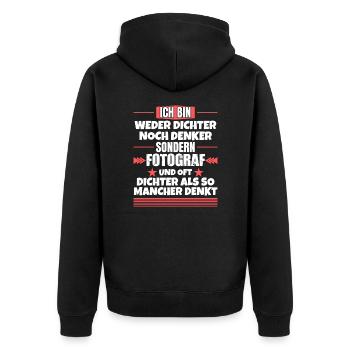 Weder Dichter noch Denker, sondern Fotograf - Unisex Premium Bio Zip Hoodie - Schwarz - Hinten - Nico (187cm)