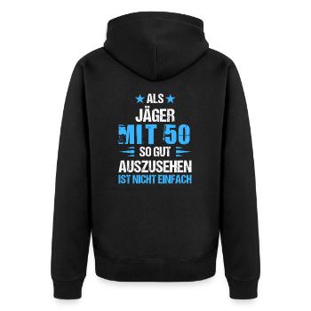 À 50 ans, beau chasseur - Veste à capuche bio Premium Unisexe - noir - Dos - Nico (187cm)
