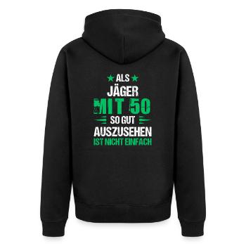 À 50 ans, beau chasseur - Veste à capuche bio Premium Unisexe - noir - Dos - Nico (187cm)