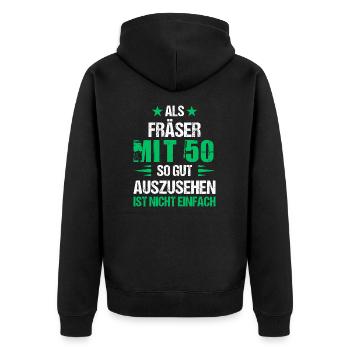 With 50 good-looking router bits - Unisex Premium Organic Zip Hoodie - black - Back - Nico (187cm)