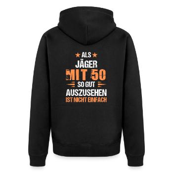 À 50 ans, beau chasseur - Veste à capuche bio Premium Unisexe - noir - Dos - Nico (187cm)