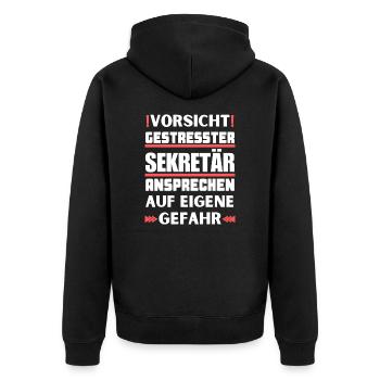 Gestresster Sekretär nicht ansprechen! - Unisex Premium Bio Zip Hoodie - Schwarz - Hinten - Nico (187cm)