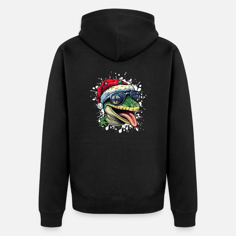 Lézard Noël Drôle - Veste à capuche bio Premium Unisexe - noir