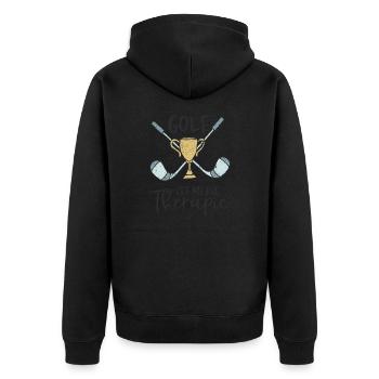 GOLF THERAPIE SPORT EISEN POKAL SPIEL SPRUCH MOTIV - Unisex Premium Bio Zip Hoodie - Schwarz - Hinten - Nico (187cm)
