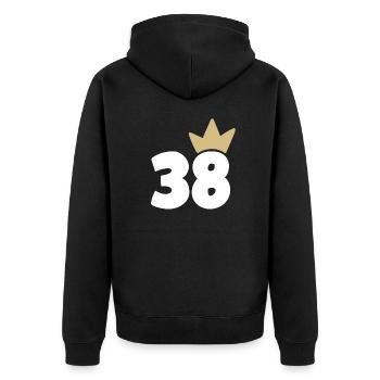 38 Krone Nummer 38 - Unisex Premium Bio Zip Hoodie - Schwarz - Hinten - Nico (187cm)