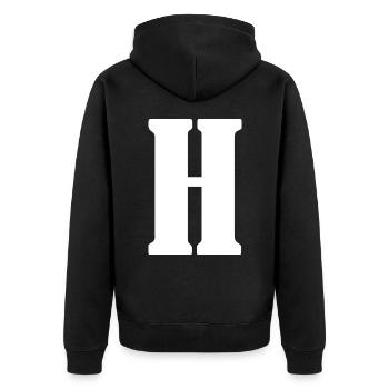 H - Unisex Premium Organic Zip Hoodie - black - Back - Nico (187cm)