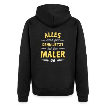 Alles wird gut denn jetzt ist der Maler da - Unisex Premium Bio Zip Hoodie - Schwarz - Hinten - Nico (187cm)