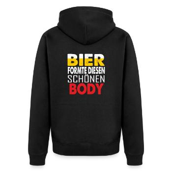 Bier formte diesen schönen body Biertrinker kostüm - Unisex Premium Bio Zip Hoodie - Schwarz - Hinten - Nico (187cm)