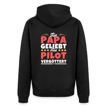 Als Papa geliebt, als Pilot vergöttert - Unisex Premium Bio Zip Hoodie - Schwarz - Hinten - Nico (187cm)