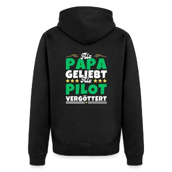 Als Papa geliebt, als Pilot vergöttert - Unisex Premium Bio Zip Hoodie - Schwarz - Hinten - Nico (187cm)