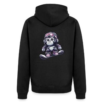 Monkey Gorilla Chimpanzee Ski Holiday Skier Design - Unisex Premium Organic Zip Hoodie - black - Back - Nico (187cm)