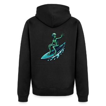 Außerirdischer Surfer auf dem Surfbrett - Unisex Premium Bio Zip Hoodie - Schwarz - Hinten - Nico (187cm)