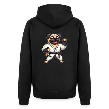 Lustiger Mops Karate Kampfsport Kampfkunst Hund - Unisex Premium Bio Zip Hoodie - Schwarz - Hinten - Nico (187cm)