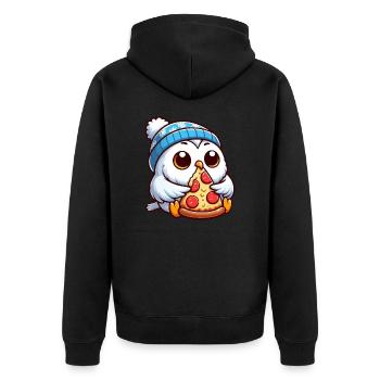 Eule Schneeeule Pizza Pizzaliebhaber Winter - Unisex Premium Bio Zip Hoodie - Schwarz - Hinten - Nico (187cm)