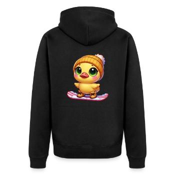 Cute Duckling Snowboarder Winter Sports Cartoon - Unisex Premium Organic Zip Hoodie - black - Back - Nico (187cm)