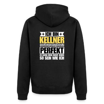 Perfekter Kellner - Unisex Premium Bio Zip Hoodie - Schwarz - Hinten - Nico (187cm)
