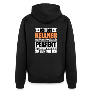 Perfekter Kellner - Unisex Premium Bio Zip Hoodie - Schwarz - Hinten - Nico (187cm)