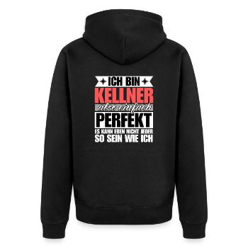 Perfekter Kellner - Unisex Premium Bio Zip Hoodie - Schwarz - Hinten - Nico (187cm)